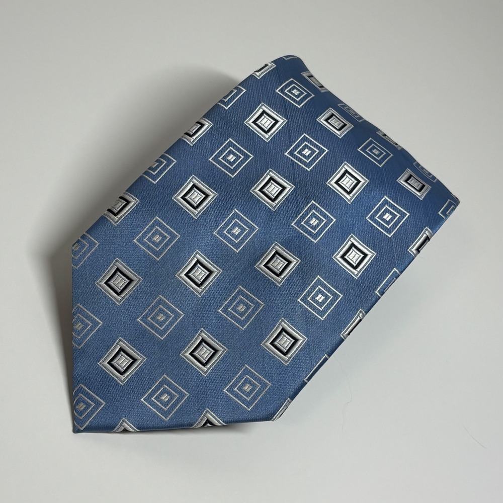 Alexander Julian Colours Necktie‎ Mens OS Blue Geometric Square Hand Made Formal